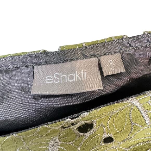 eShakti Sage Green Embroidered Eyelet Floral Fit & Flare Sleeveless Pleat Dress - Picture 11 of 13